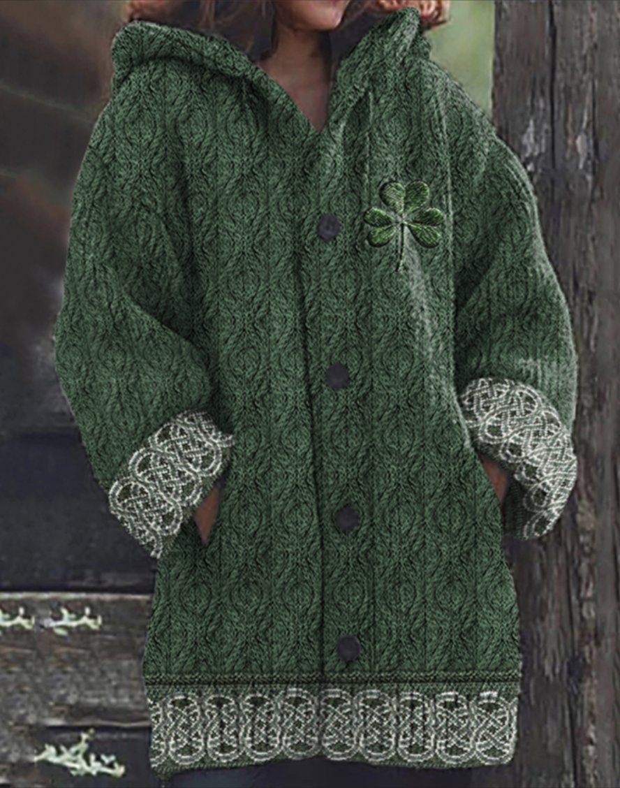 Women St. Patrick's Day Wool/Knitting Plaid Long Sleeve Comfy Casual Cardigan