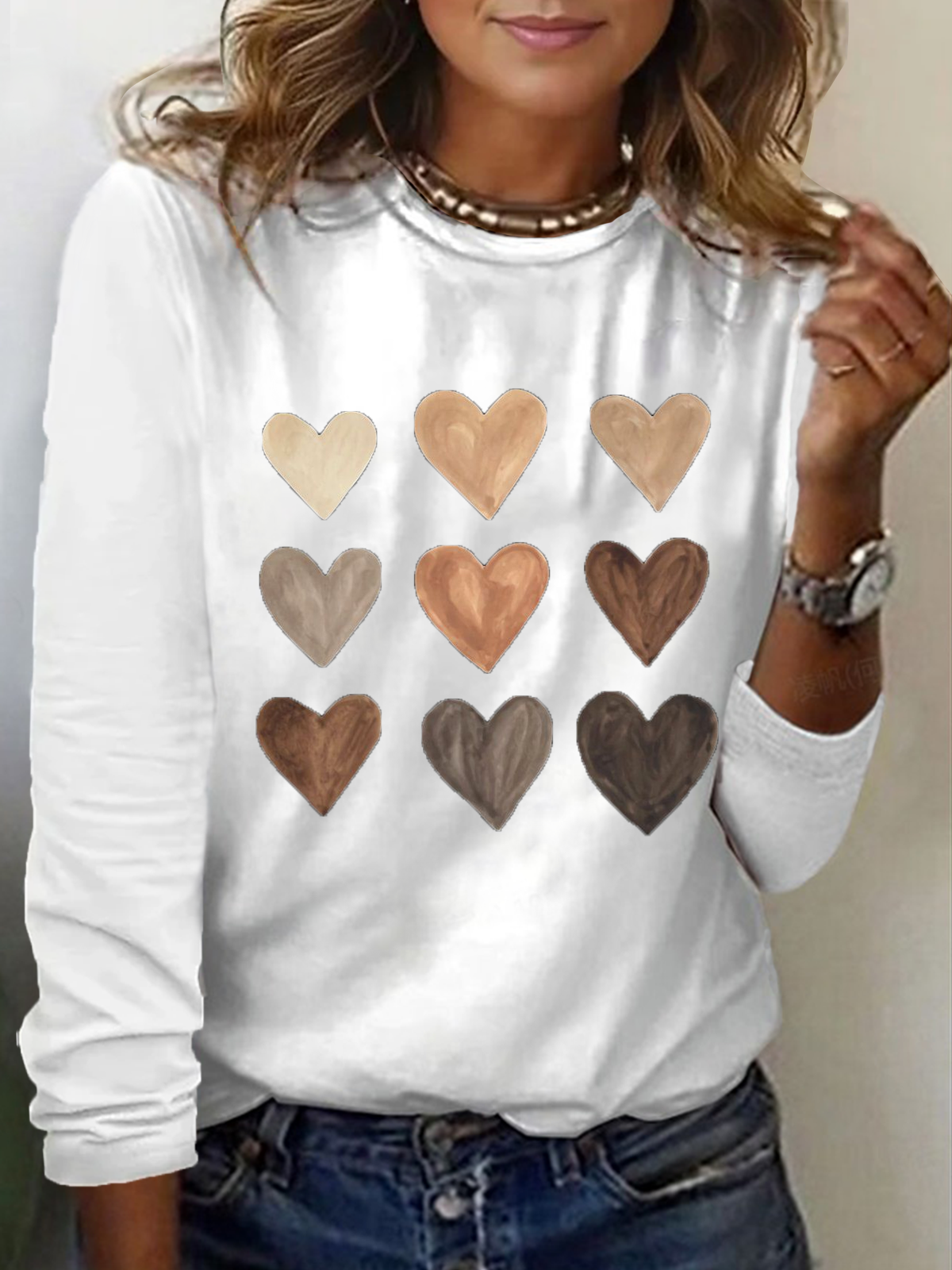 Casual Heart/Cordate Crew Neck Long Sleeve T-shirt