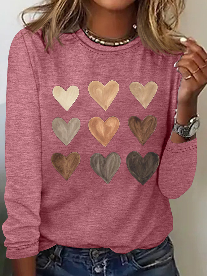 Casual Heart/Cordate Crew Neck Long Sleeve T-shirt