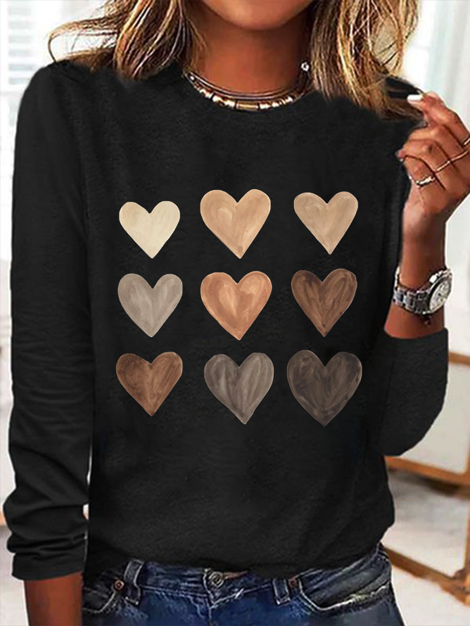 Casual Heart/Cordate Crew Neck Long Sleeve T-shirt