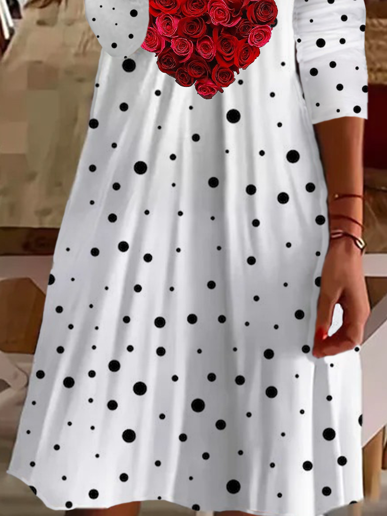 Women Polka Dots V Neck Long Sleeve Comfy Casual Printing Midi Dress