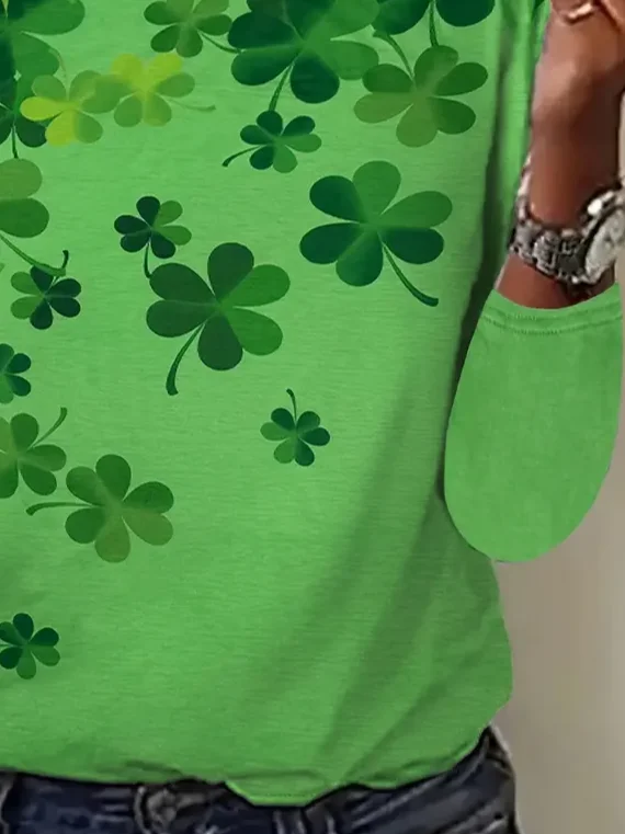 Casual St. Patrick's Day Shamrock Crew Neck Long Sleeve T-shirt