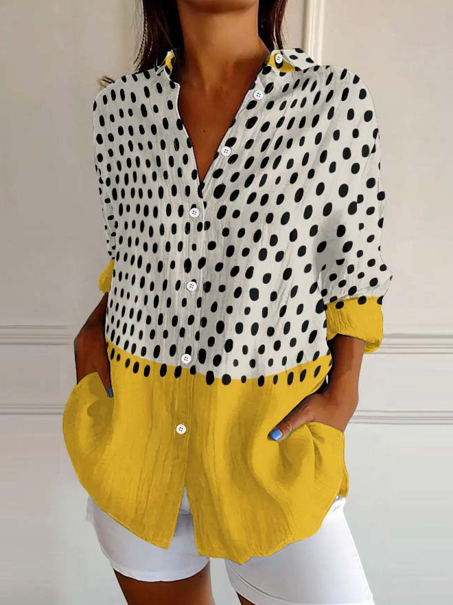 Casual Shirt Long Sleeve Multicolor Block Loose Comfy Shirt For Women