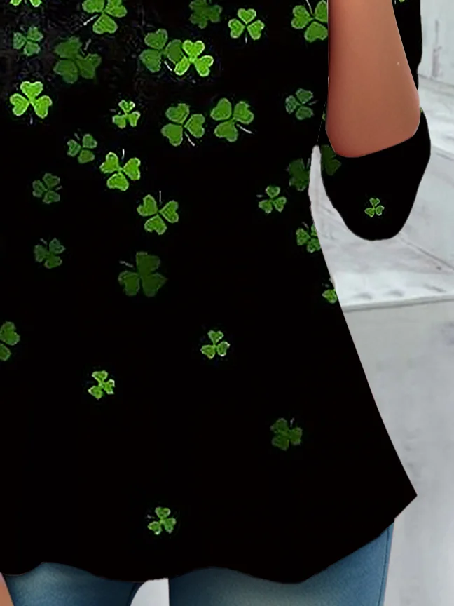 Casual St. Patrick's Day Shamrock Crew Neck Long Sleeve T-shirt