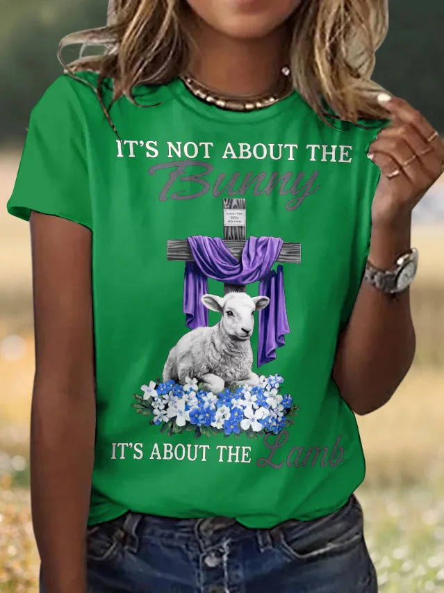 Casual Easter Floral Crew Neck Short Sleeve T-shirt