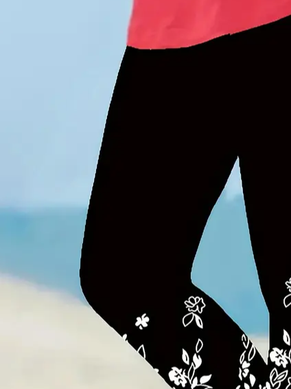 Casual Floral Printing Capris Elastic Waist Leggings