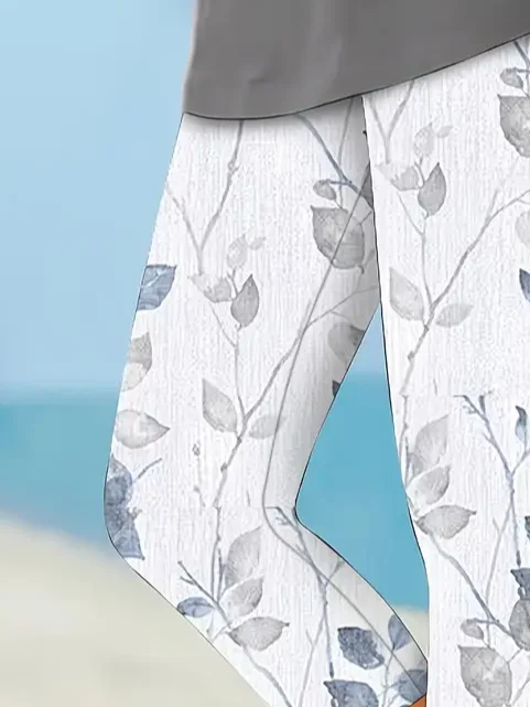 Casual Floral Printing Capris Elastic Waist Leggings