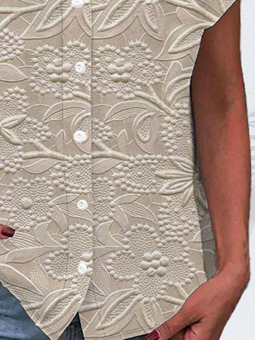 V Neck Short Sleeve Floral Printing Button Up Shirt Shirt For Women