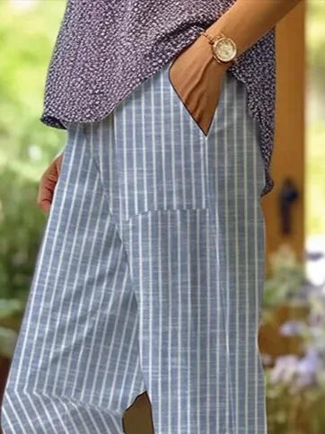Casual Striped Ankle Pants Printing Pants