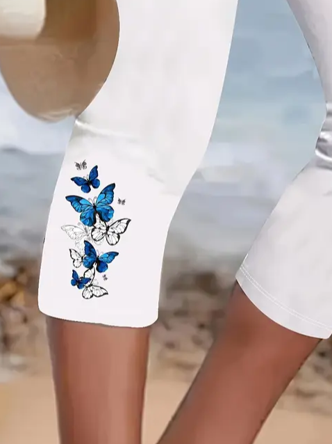 Casual Butterfly Capris Elastic Waist Printing Leggings