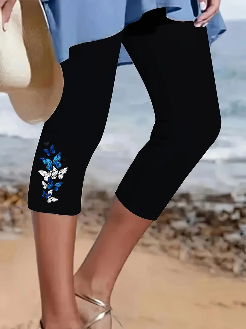 Casual Butterfly Capris Elastic Waist Printing Leggings