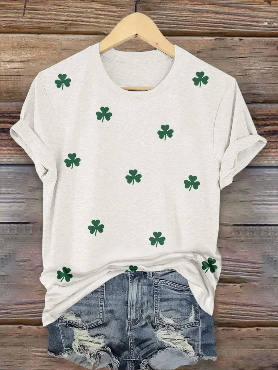 Casual Shamrock Crew Neck Short Sleeve T-shirt
