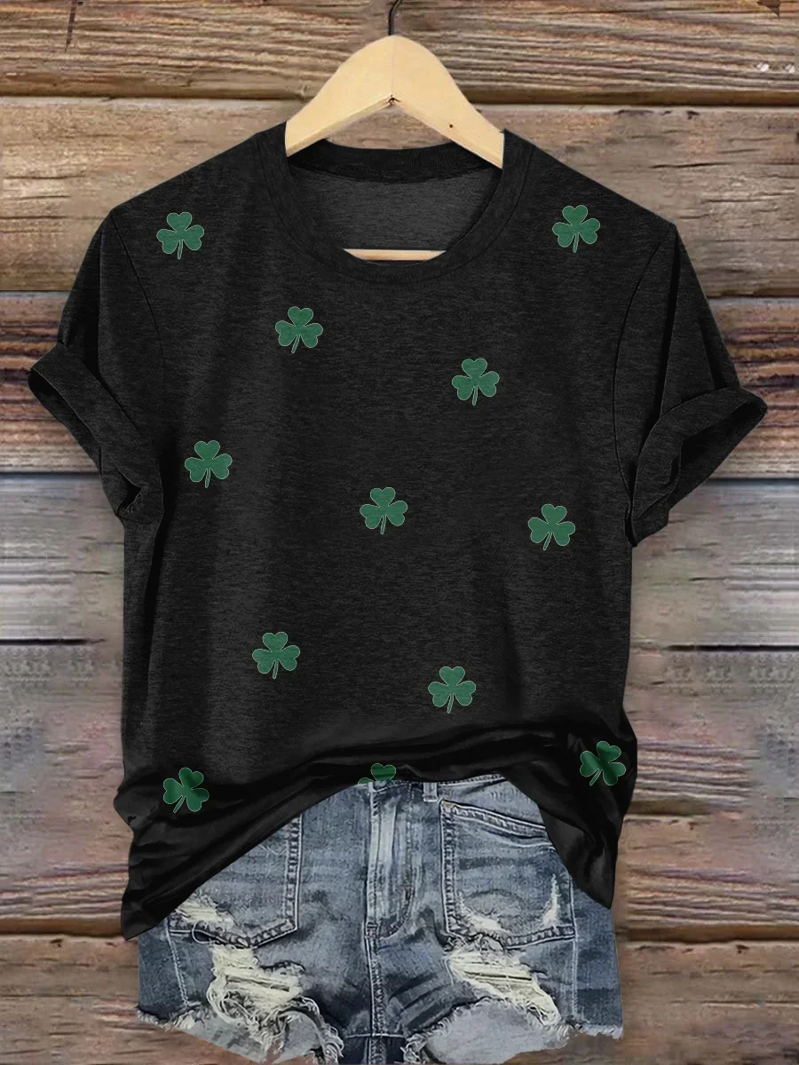 Casual Shamrock Crew Neck Short Sleeve T-shirt
