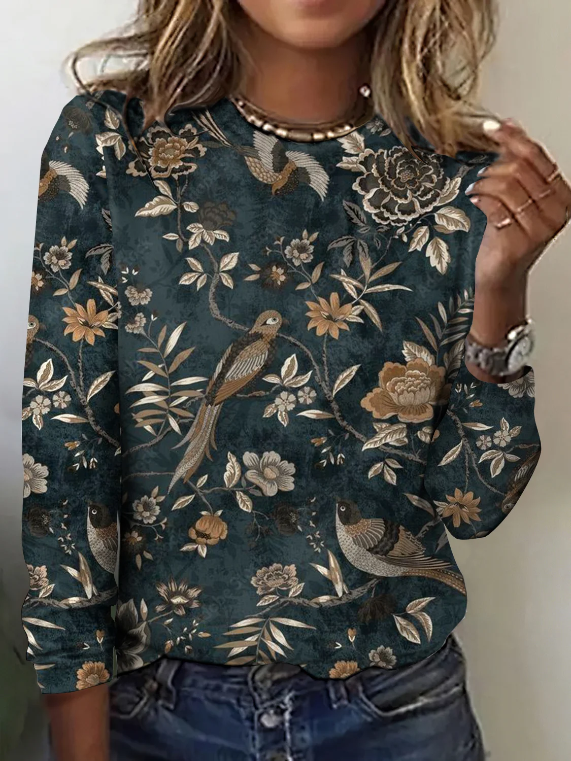 Vintage Plaid Crew Neck Long Sleeve T-shirt