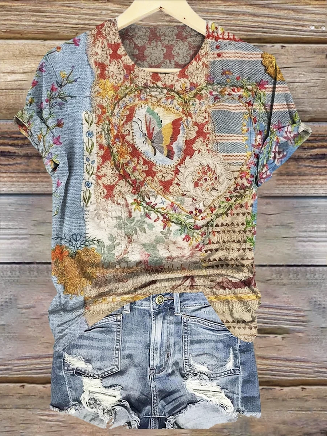 Casual Floral Crew Neck Short Sleeve T-shirt