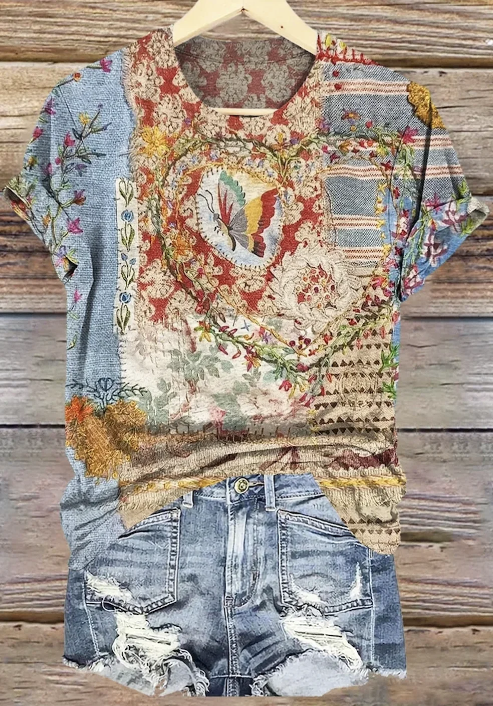 Casual Floral Crew Neck Short Sleeve T-shirt