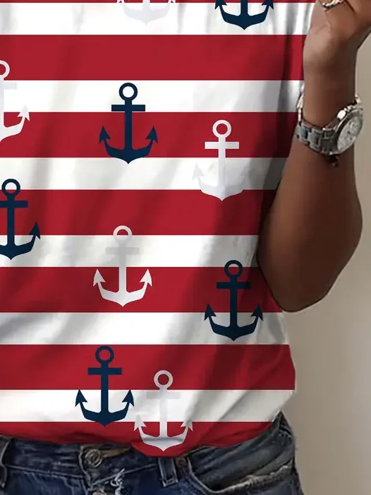 Casual Striped Crew Neck Short Sleeve T-shirt