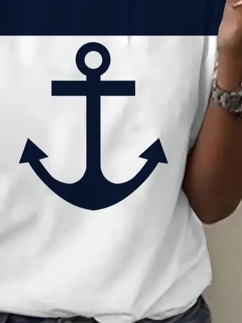 Casual Anchor Print Crew Neck Short Sleeve T-shirt