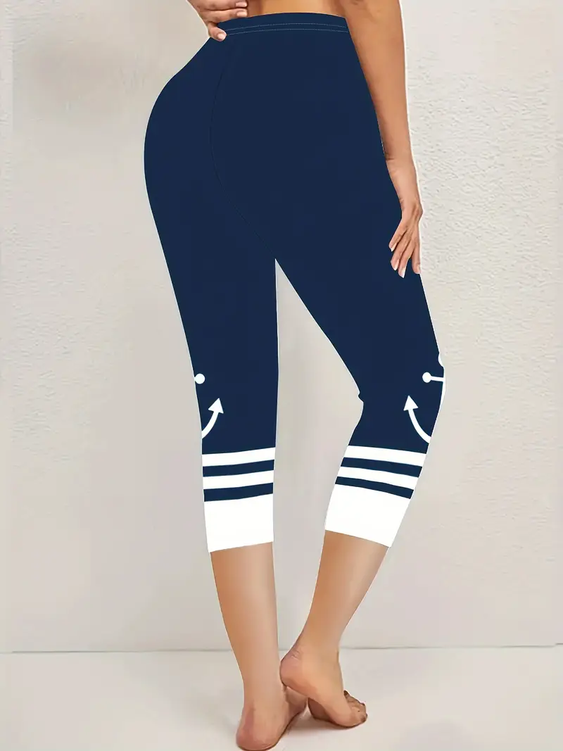 Casual Anchor Capris Elastic Waist Printing Leggings