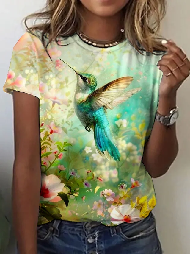 Casual Floral Crew Neck Short Sleeve T-shirt
