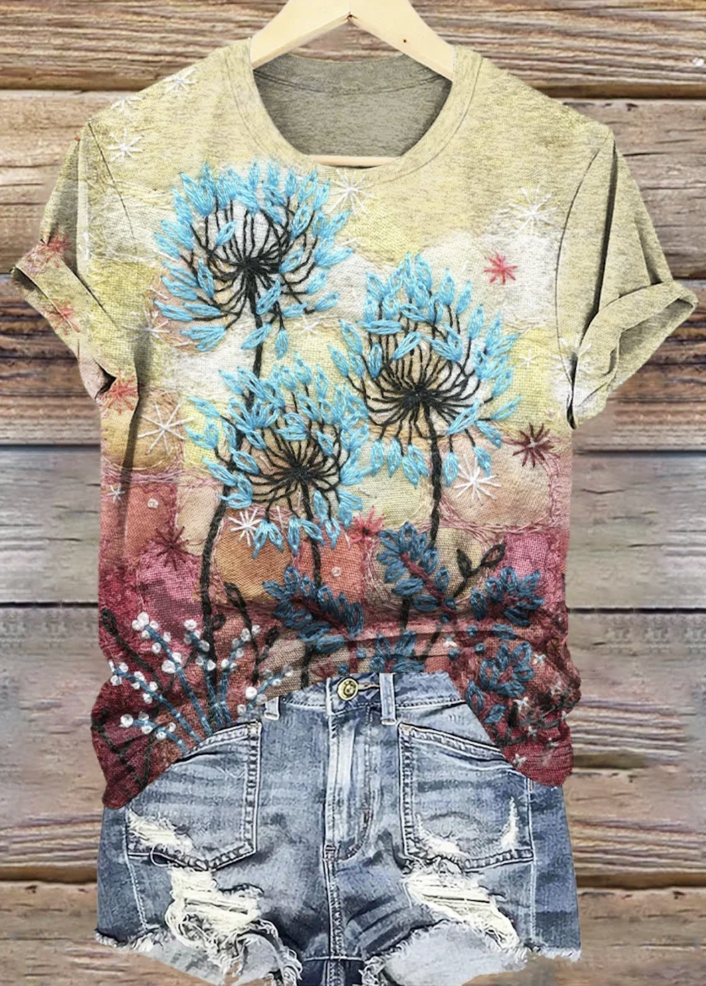 Casual Floral Crew Neck Short Sleeve T-shirt