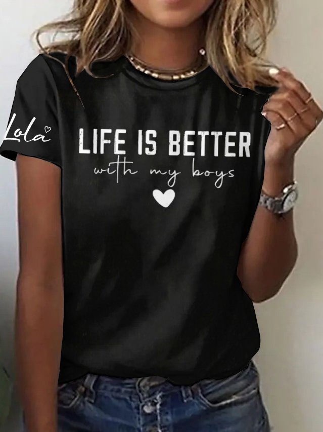 Casual Text Letters Crew Neck Short Sleeve T-shirt