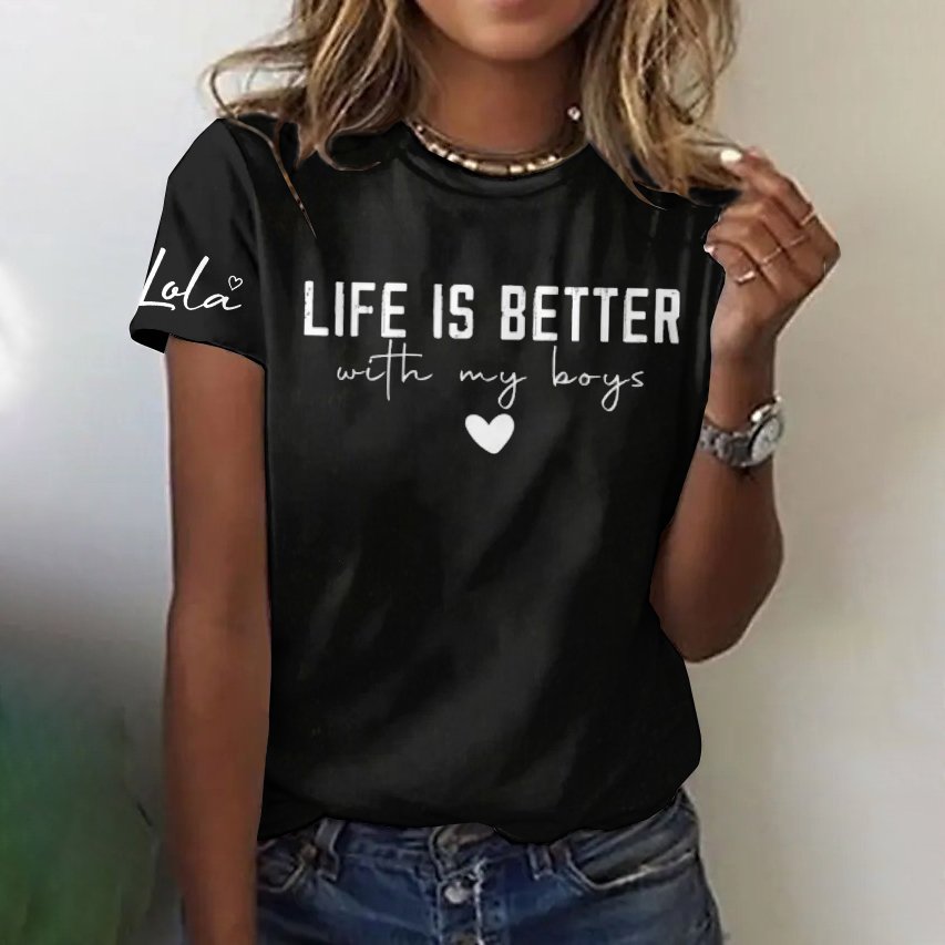 Casual Text Letters Crew Neck Short Sleeve T-shirt
