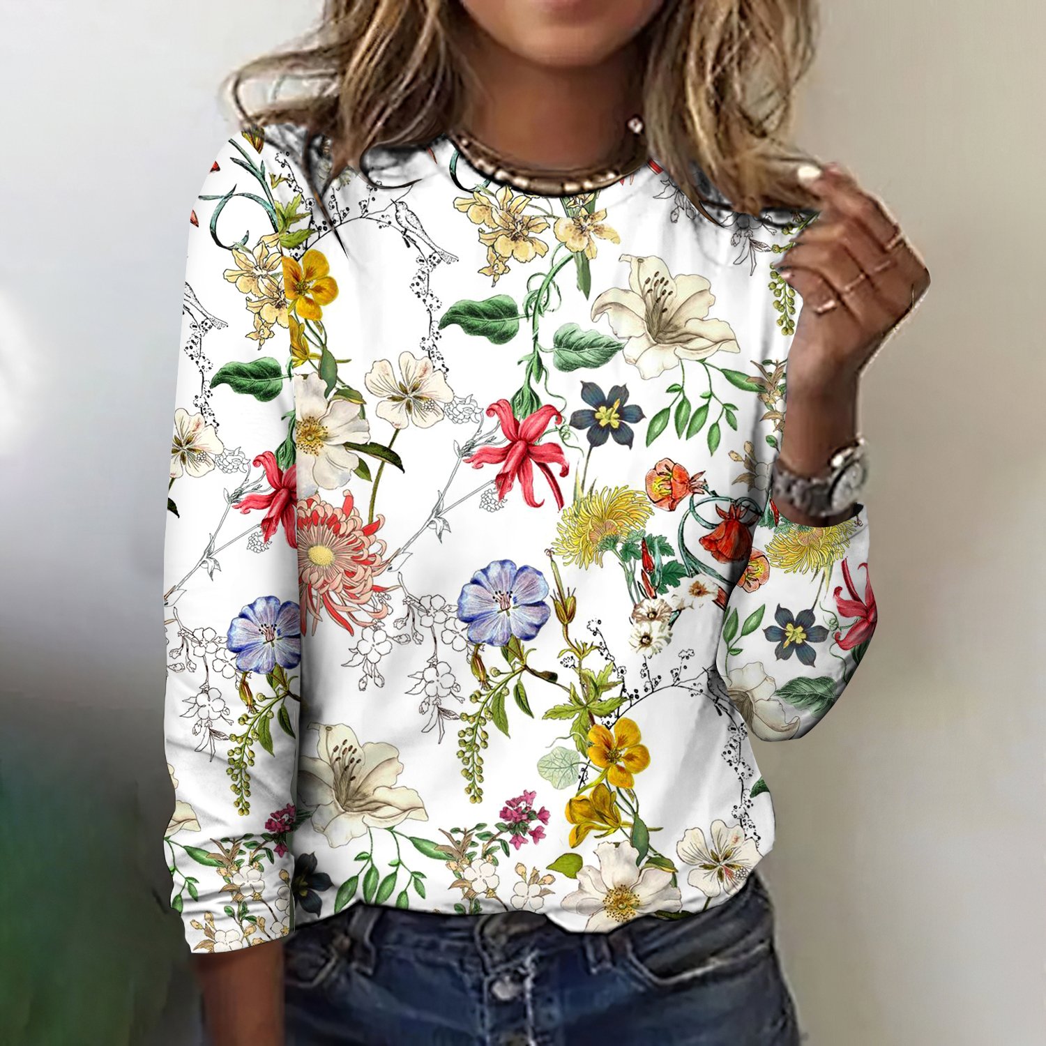 Casual Floral Botanical Print Crew Neck Short Sleeve T-shirt