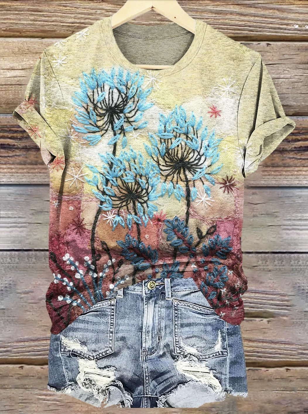 Casual Floral Crew Neck Short Sleeve T-shirt