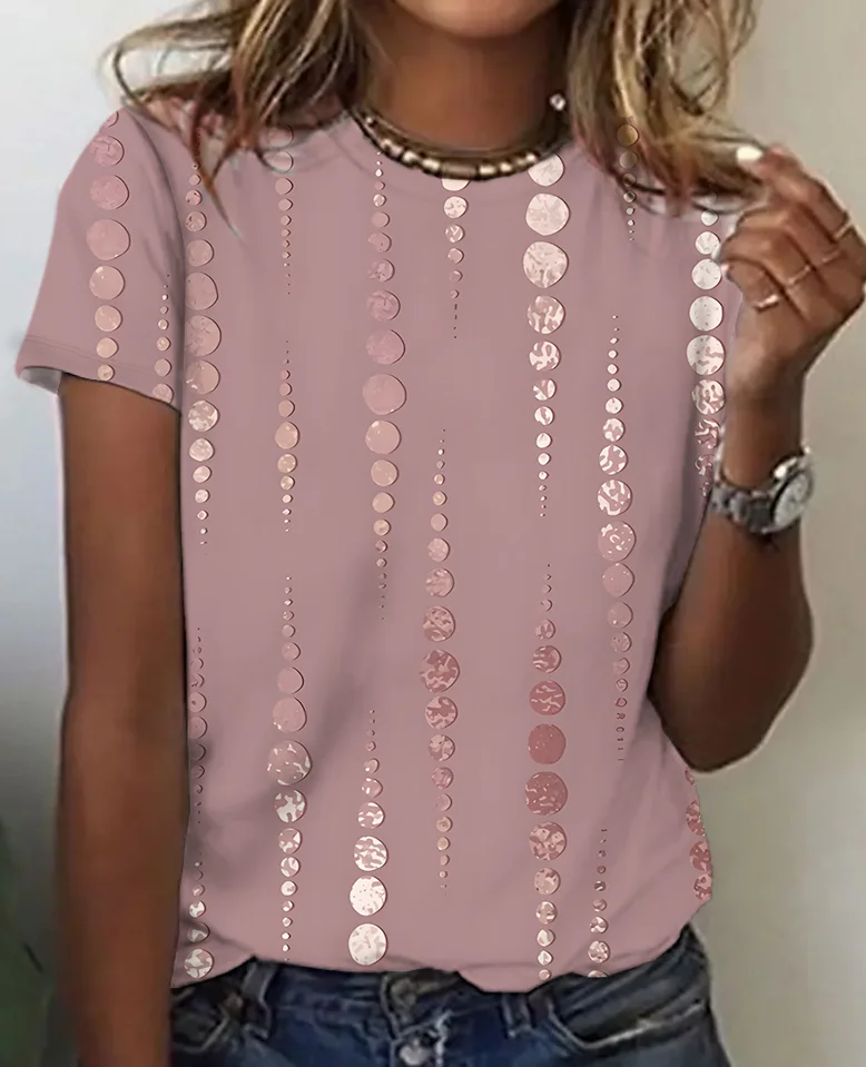 Casual Polka Dots Crew Neck Short Sleeve T-shirt