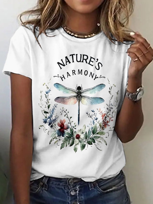 Casual Floral Crew Neck Short Sleeve T-shirt