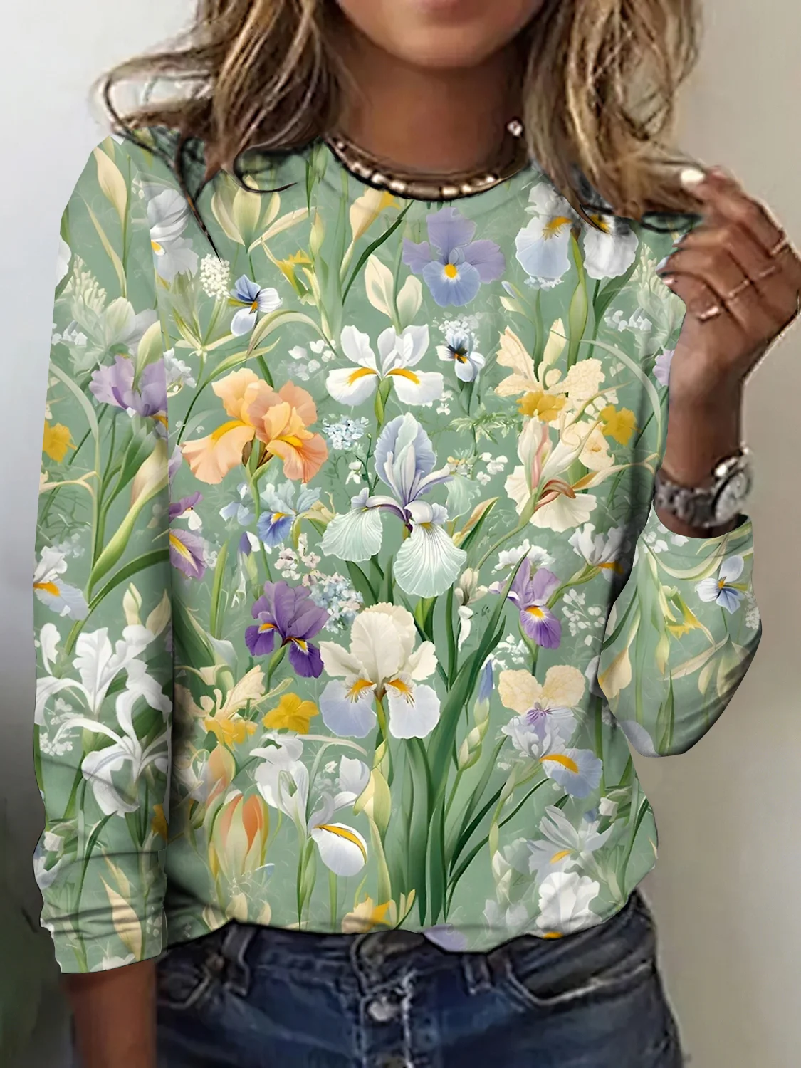 Casual Floral Crew Neck Long Sleeve T-shirt