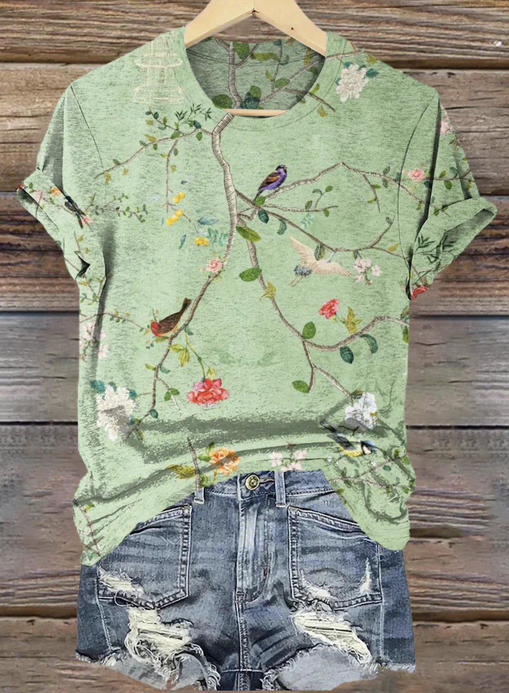 Casual Floral Art Pattern Print Crew Neck Short Sleeve T-shirt