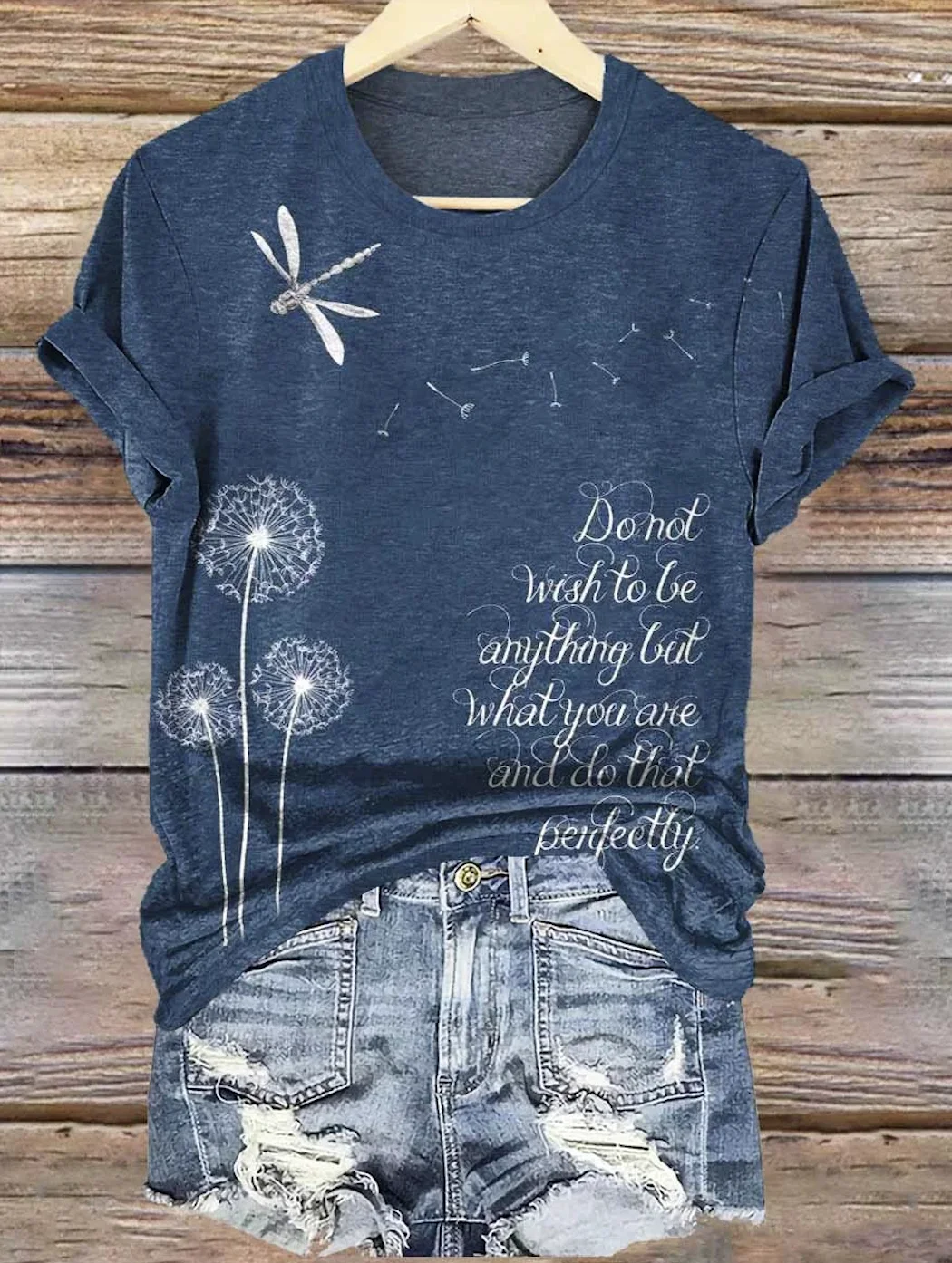 Casual Dragonfly Pattern Crew Neck Short Sleeve T-shirt