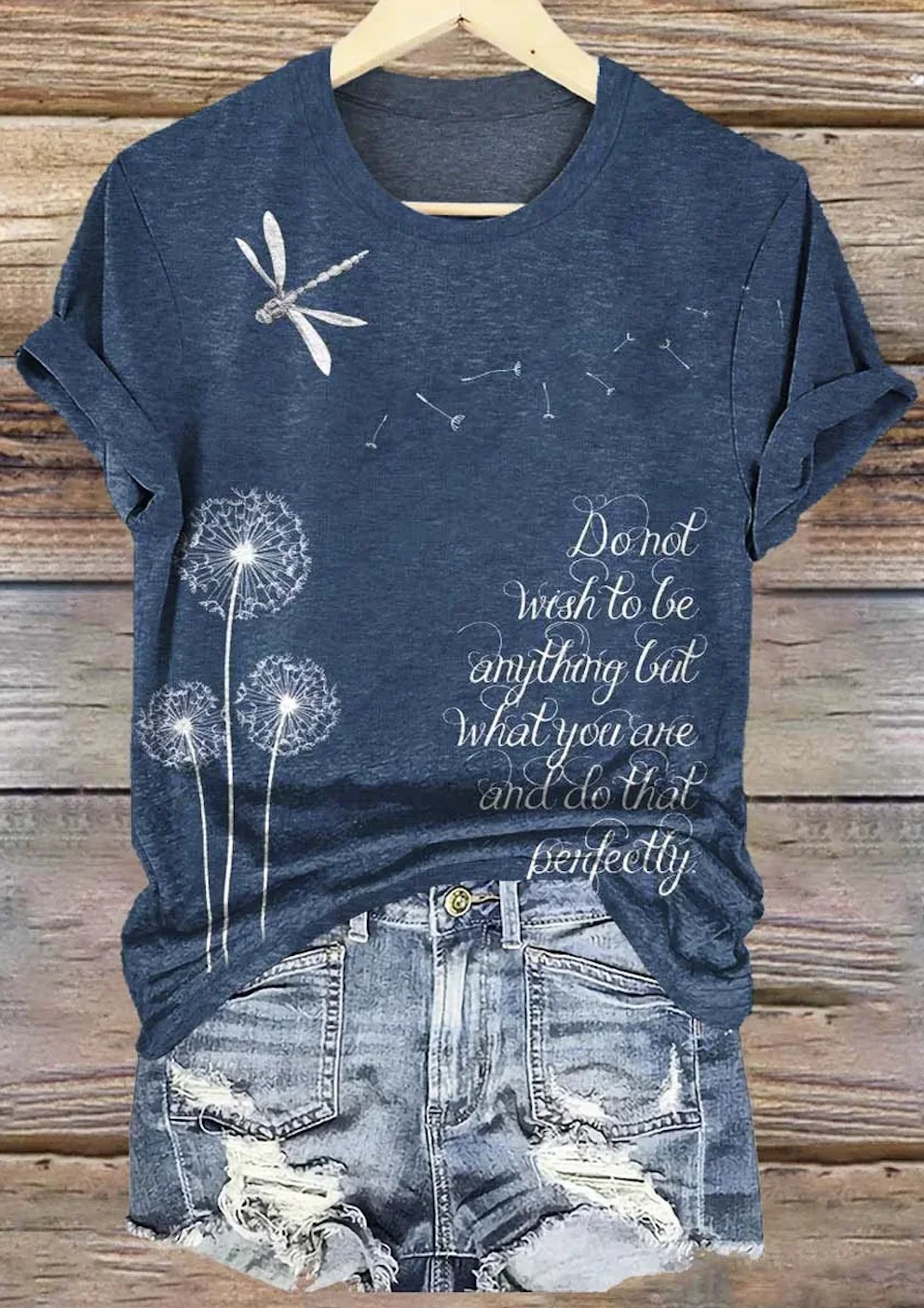 Casual Dragonfly Pattern Crew Neck Short Sleeve T-shirt