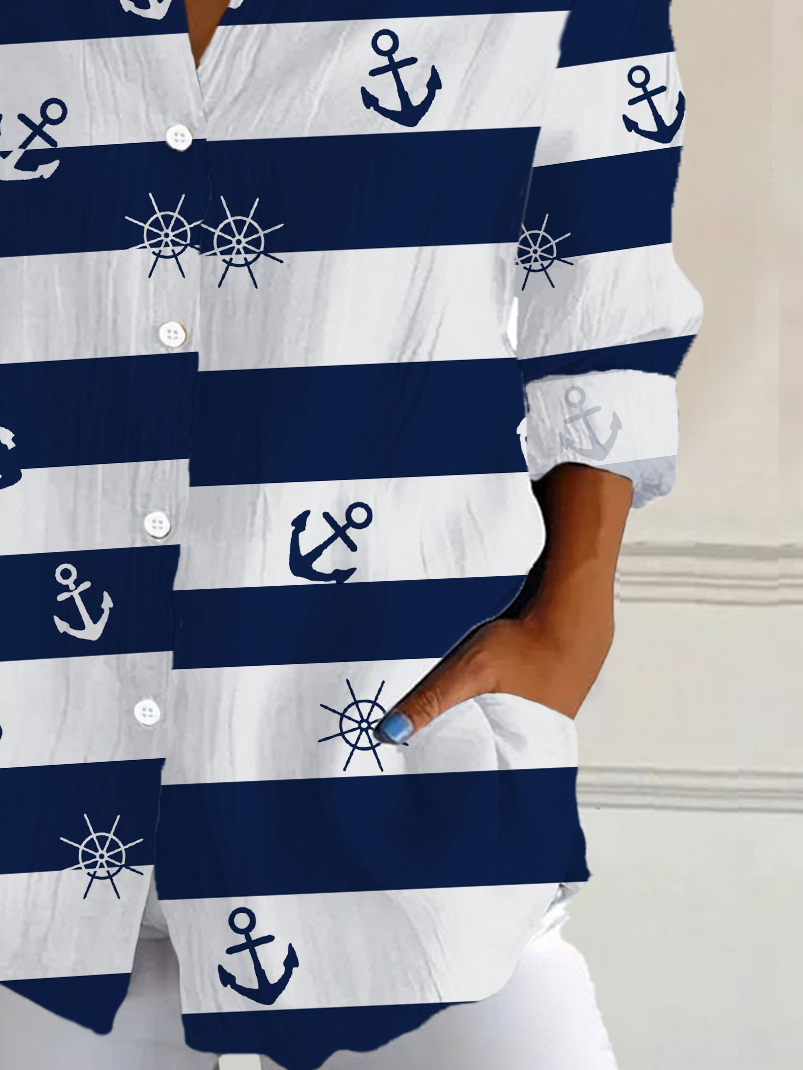 Shirt Collar Long Sleeve Striped Buckle Regular Loose Button Up Shirt Shirt For Women