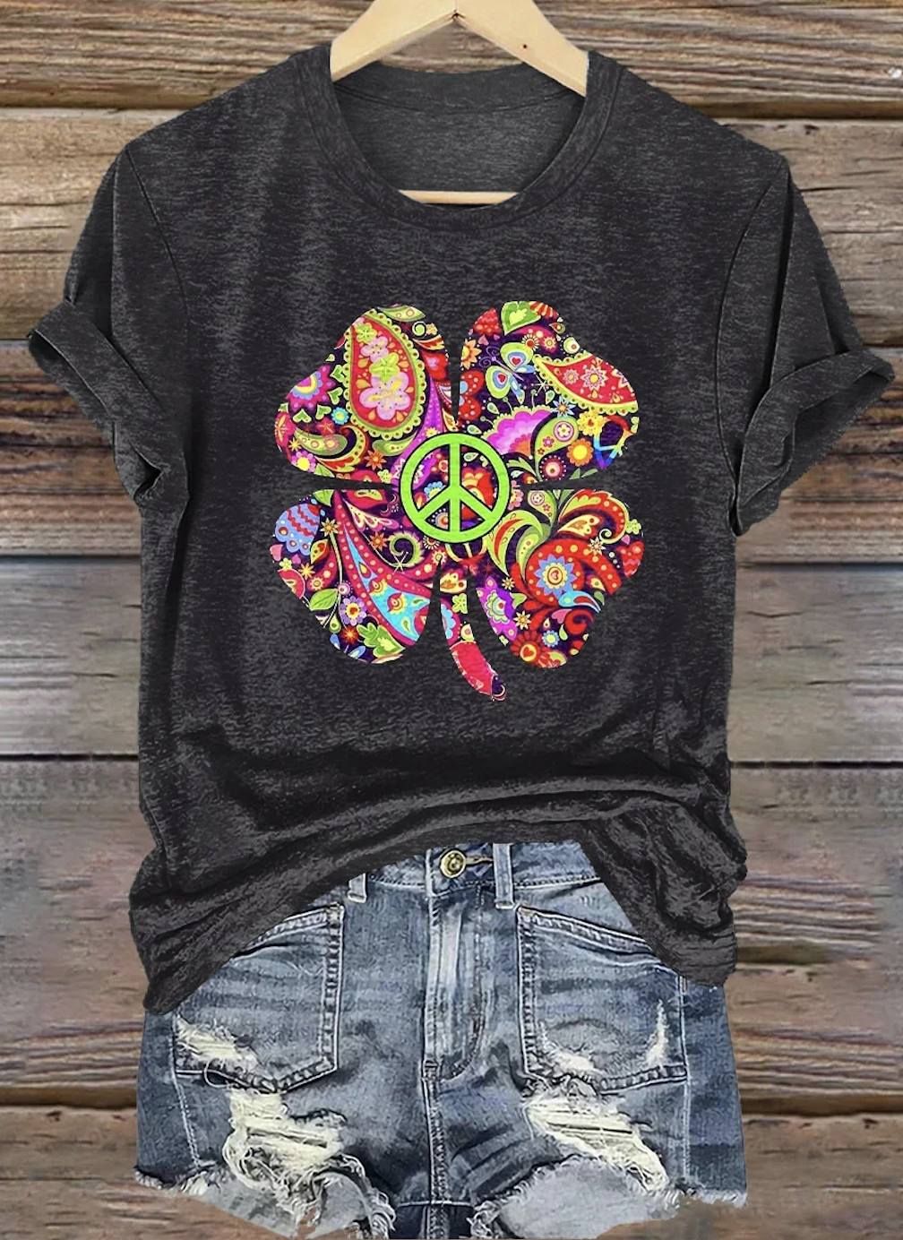 Casual Geometric Crew Neck Short Sleeve T-shirt