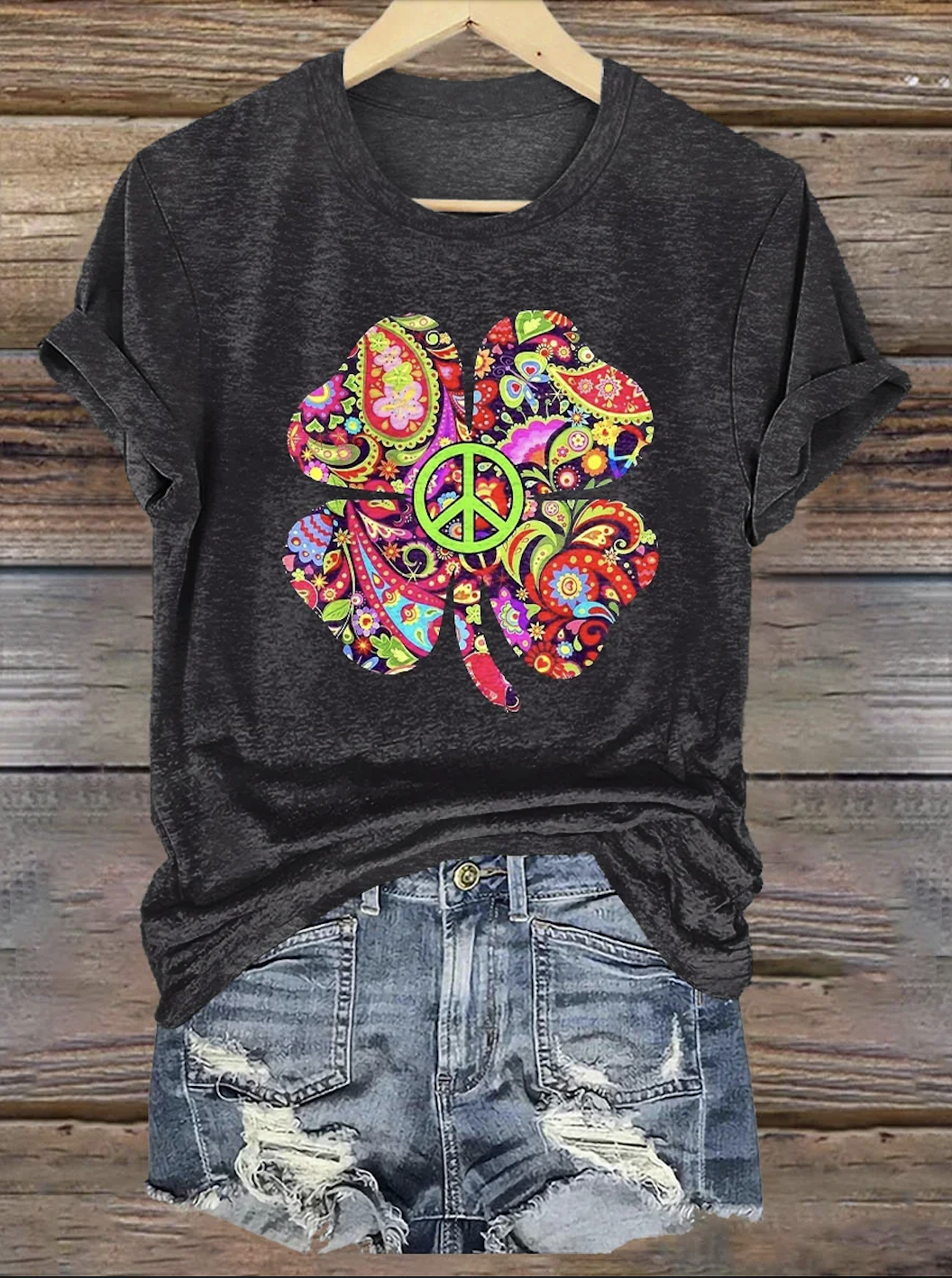 Casual Geometric Crew Neck Short Sleeve T-shirt