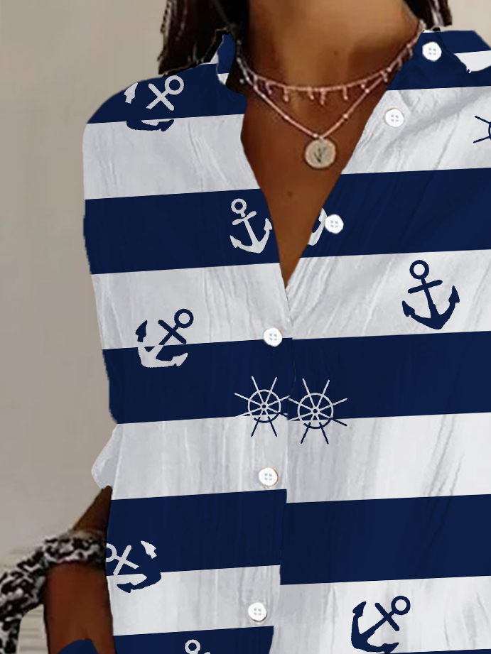 Shirt Collar Long Sleeve Striped Buckle Regular Loose Button Up Shirt Shirt For Women