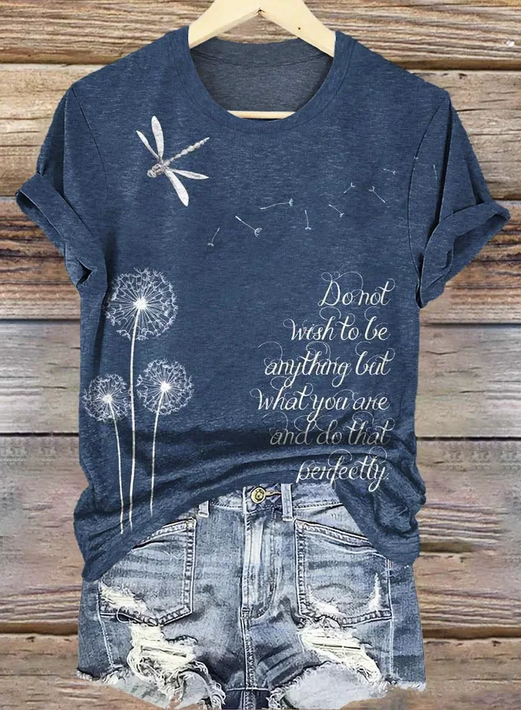 Casual Dragonfly Pattern Crew Neck Short Sleeve T-shirt