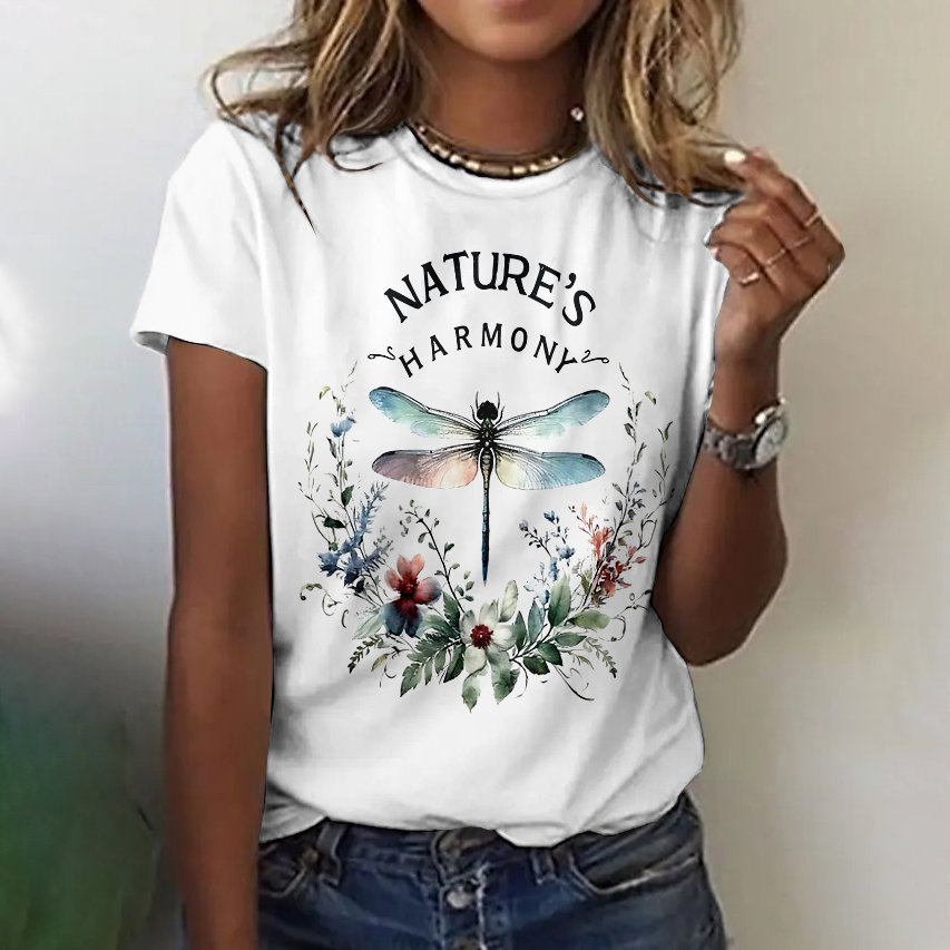 Casual Floral Crew Neck Short Sleeve T-shirt