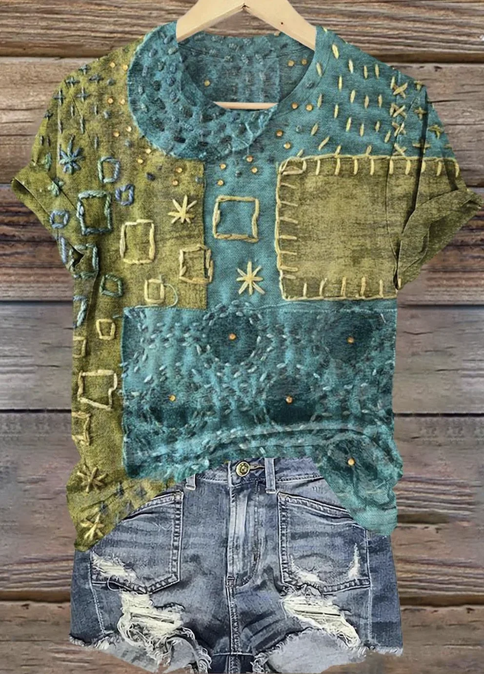 Casual Geometric Crew Neck Short Sleeve T-shirt