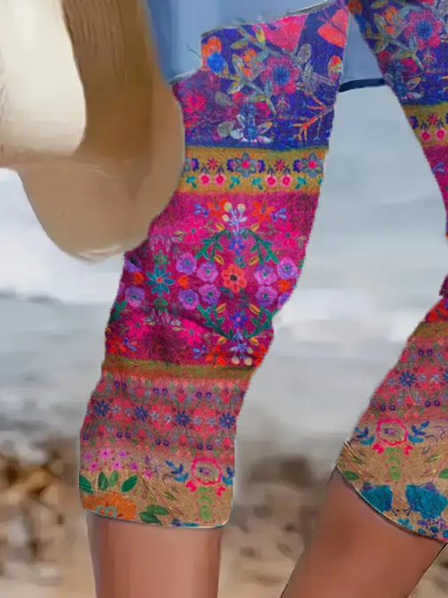 Casual Floral Capris Elastic Waist Printing Leggings