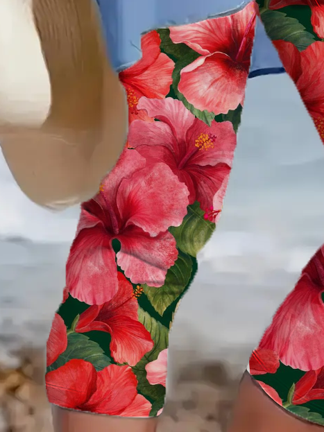 Casual Floral Capris Elastic Waist Printing Leggings