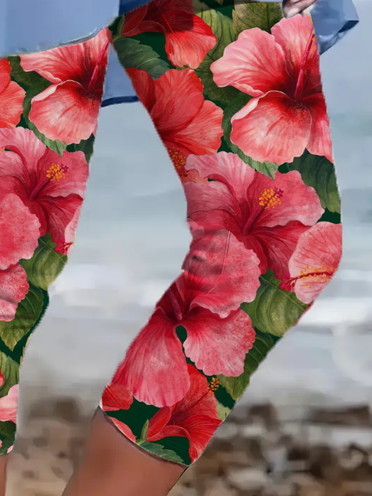 Casual Floral Capris Elastic Waist Printing Leggings