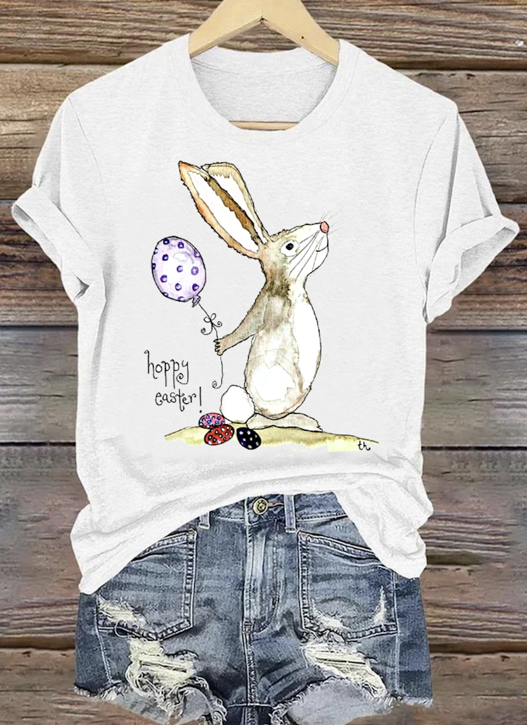 Easter Bunny Print Crew Neck Short Sleeve T-shirt
