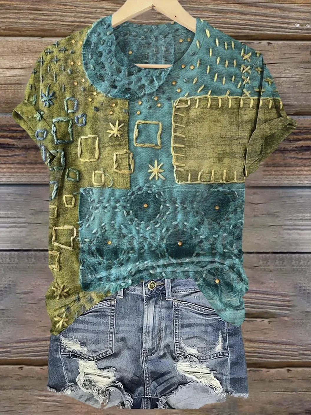 Casual Geometric Crew Neck Short Sleeve T-shirt