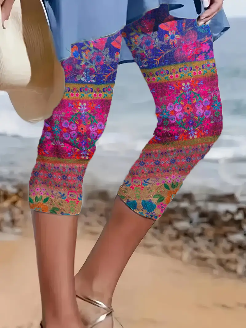 Casual Floral Capris Elastic Waist Printing Leggings
