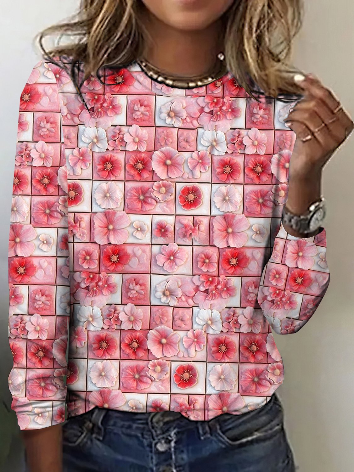 Casual Floral Crew Neck Short Sleeve T-shirt