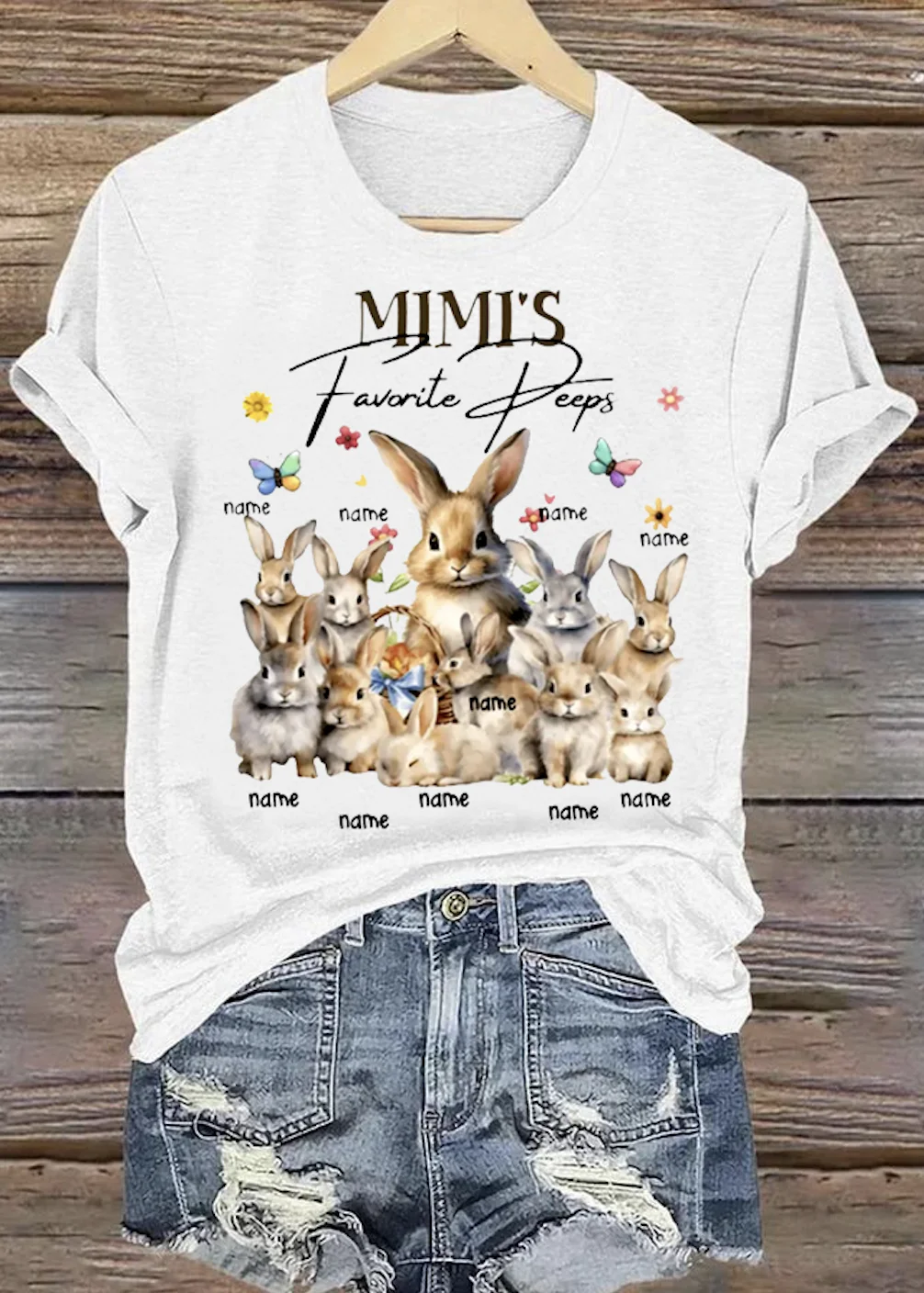 Easter Bunny Print Casual Crew Neck Short Sleeve T-shirt